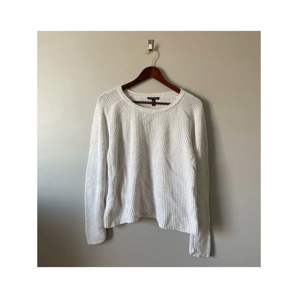 Eileen Fisher White Knit Raglan Sweater cotton lyocel sz M